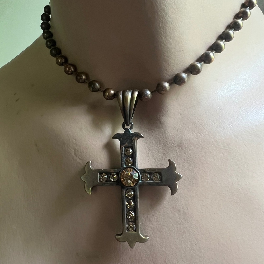Gothic Cross Necklace OS Brass‎ Champagne Excellent